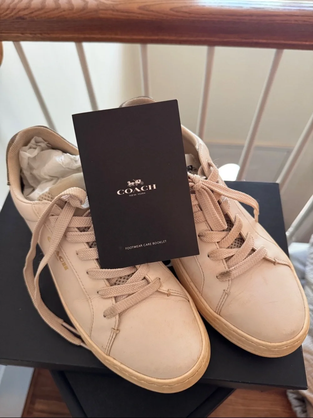 Coach Clip Leather Low-Top Casual Sneakers in Off-White with Gum Sole - Picture 2 of 5